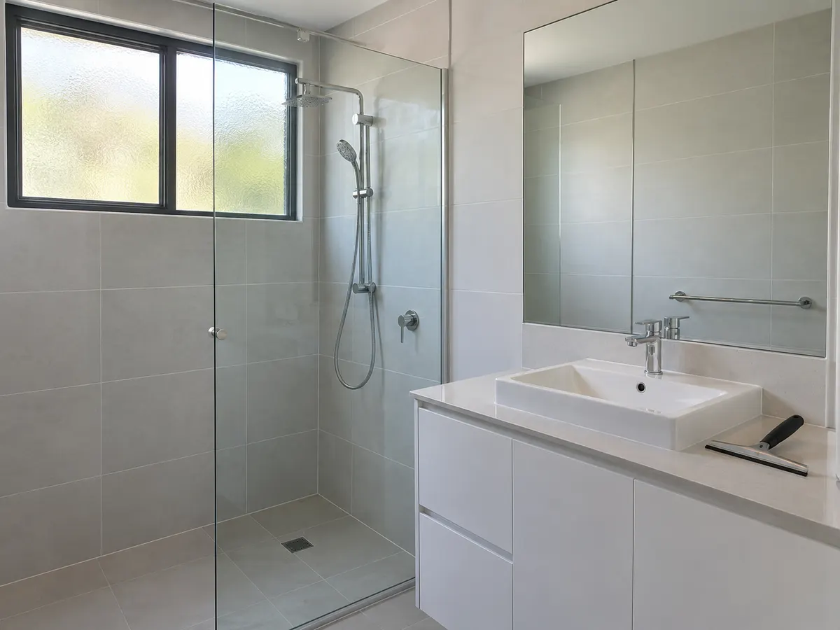 Spotless bathroom with a clear shower screen