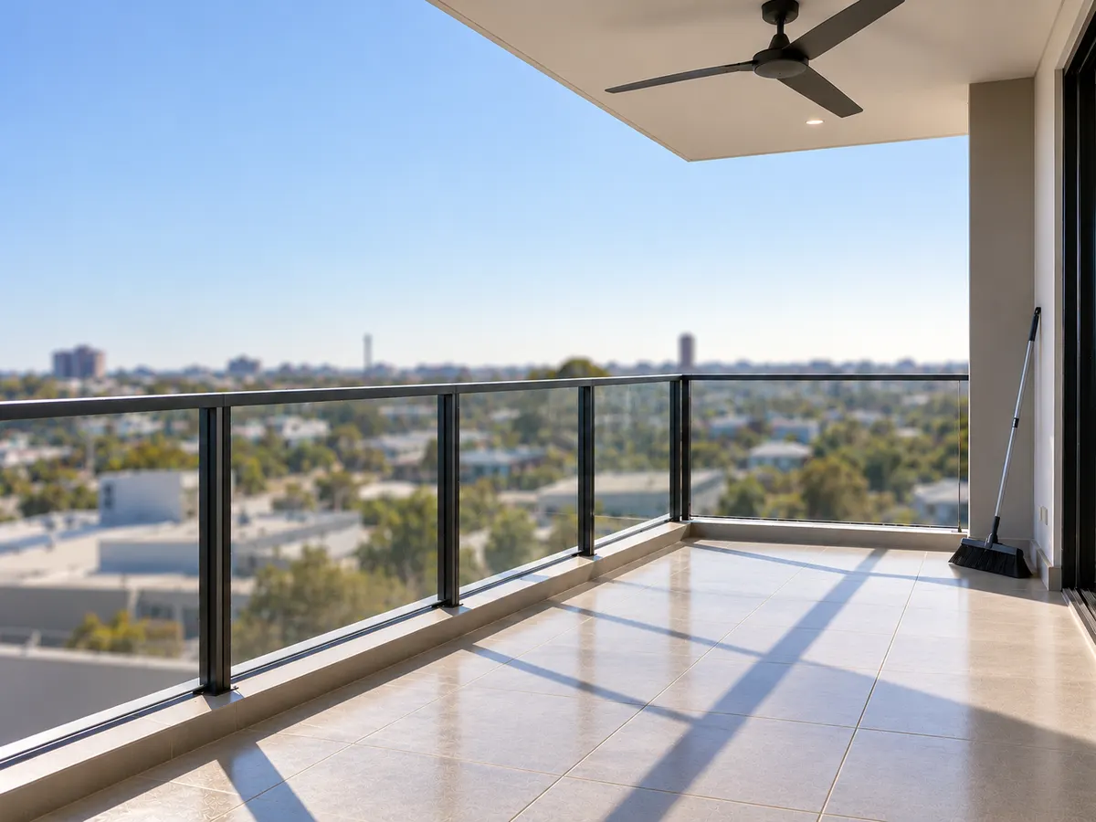 Swept apartment balcony with a glass balustrade