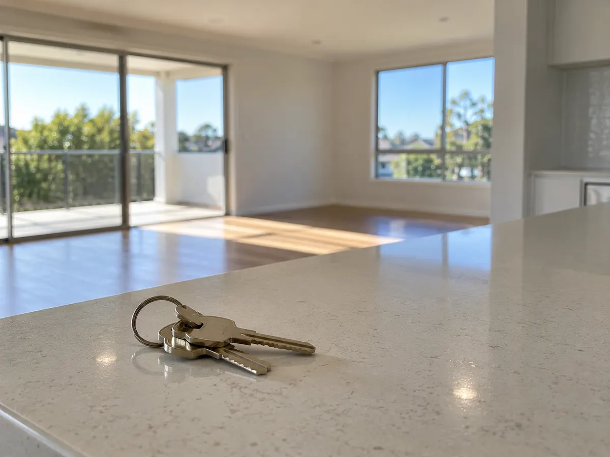 House keys on a clean kitchen benchtop